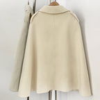 OFTBUY  New Women's Wool Cape Coat with Large Bow Detail Real Fox Fur Pockets Button Closure Winter Elegant Fashion Outerwear