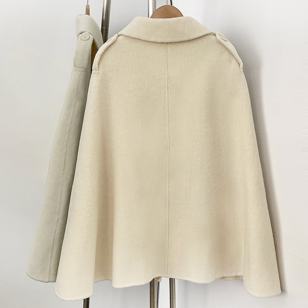 OFTBUY  New Women's Wool Cape Coat with Large Bow Detail Real Fox Fur Pockets Button Closure Winter Elegant Fashion Outerwear