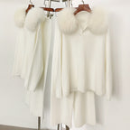 OFTBUY Knitted Pant Set Female Fashion Warm Real Fox Fur Sweater Lady New Autumn Winter Plus Size Woman Clothes Outfits Knitwear