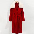 OFTBUY Belted Long Warm Winter Elegant Fashion Outerwear New Women's Double-Faced Wool Coat with Real Fox Fur Collar
