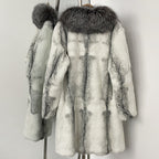 OFTBUY New Autumn Winter Clothes Women Mid-length Real Fox Fur Collar Jacket Female Luxury Warm Thick Natural Rabbit Fur Coat