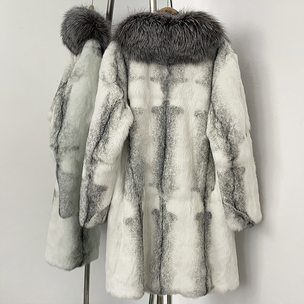 OFTBUY New Autumn Winter Clothes Women Mid-length Real Fox Fur Collar Jacket Female Luxury Warm Thick Natural Rabbit Fur Coat