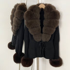 OFTBUY New Autumn Winter Knit Cardigan Women Fashion Warm Clothes with Real Fox Fur Luxury Natural Fur Sweater Jacket Female