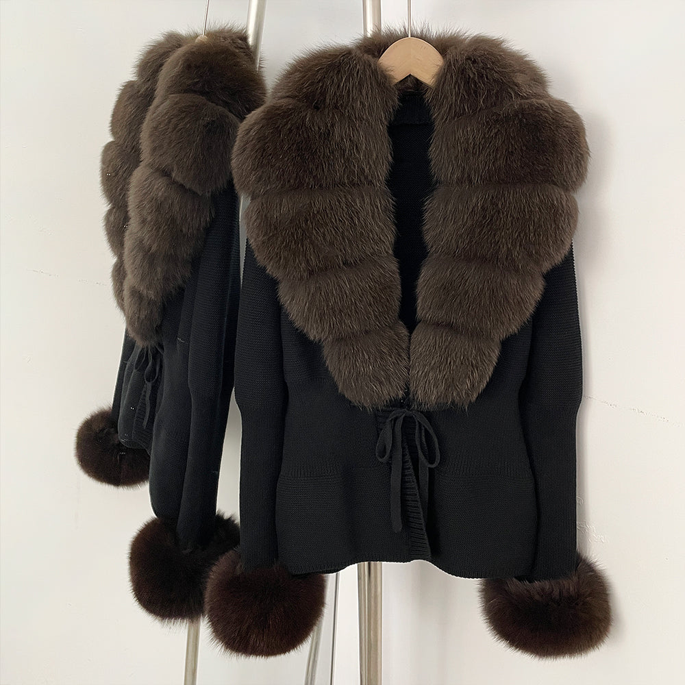 OFTBUY New Autumn Winter Knit Cardigan Women Fashion Warm Clothes with Real Fox Fur Luxury Natural Fur Sweater Jacket Female