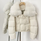OFTBUY New Short Winter Clothing Women Thickened Warm Fluffy Raccoon Fur Puffer Jacket Female Real Fox Fur Collar Down Coat