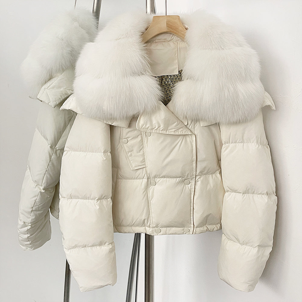 OFTBUY New Short Winter Clothing Women Thickened Warm Fluffy Raccoon Fur Puffer Jacket Female Real Fox Fur Collar Down Coat