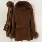 OFTBUY New Women's Double-Faced Wool Coat with Large Real Fox Fur Belted Warm Jacket Winter Elegant Fashion Outerwear Female