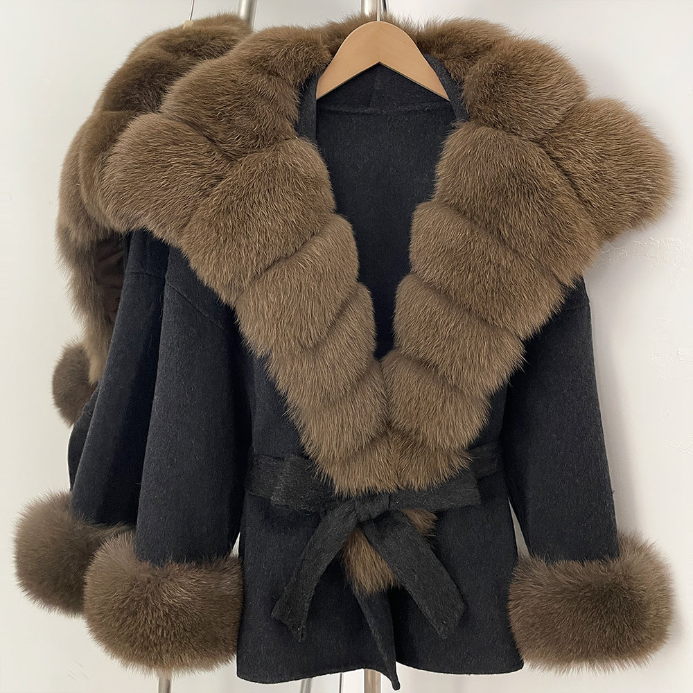 OFTBUY Luxury Real Fox Fur 100% Wool Coat Female New Autumn Winter Warm Woolen Clothes Women Long Sleeves Cashmere Woolen Jacket