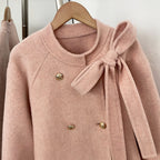 OFTBUY Bow Wool Jacket Mid-length Round Neck 100% Wool Coat Female New Autumn Winter Double-breasted Real Fox Fur Woolen Clothes
