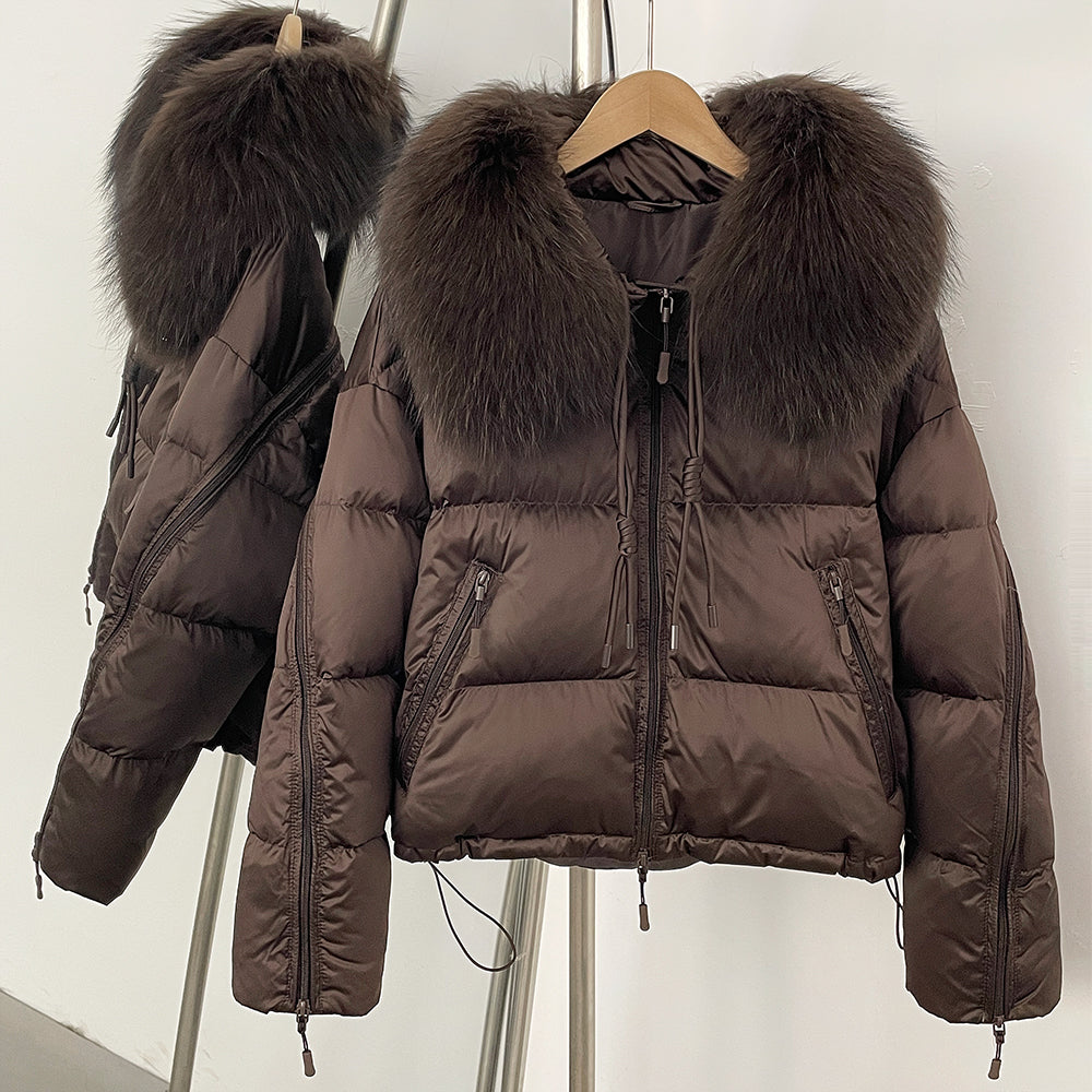 OFTBUY Designer Real Fox Fur Duck Down Jacket Female New Warm Thicken Autumn Winter Coat Women Zipper Reality Fur Puffer Clothes
