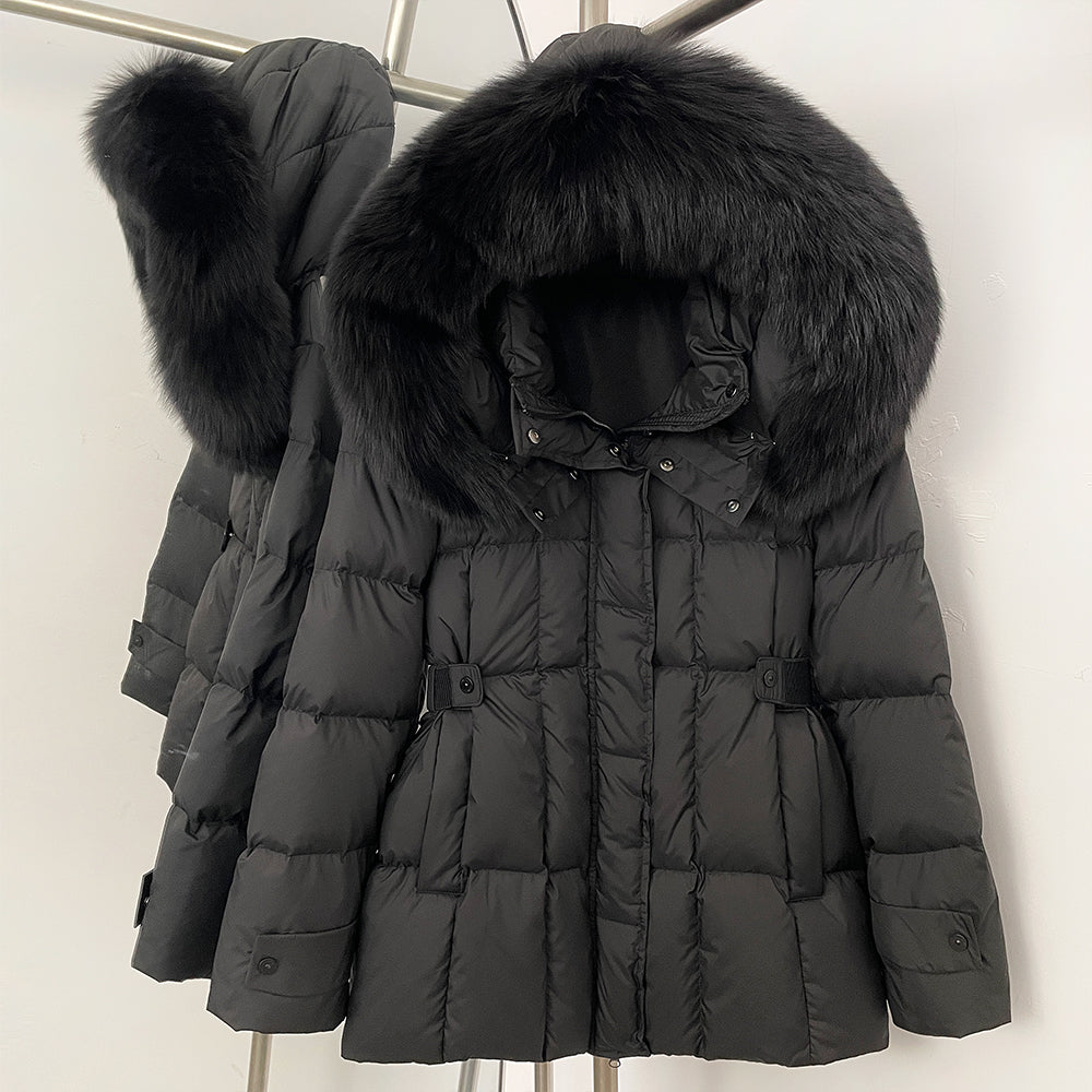 OFTBUY New Winter Hooded Slim Top Clothes Women Fashion Thick Warm Real Fox Fur Duck Down Coat Femlae Natural Fur Puffer Jacket