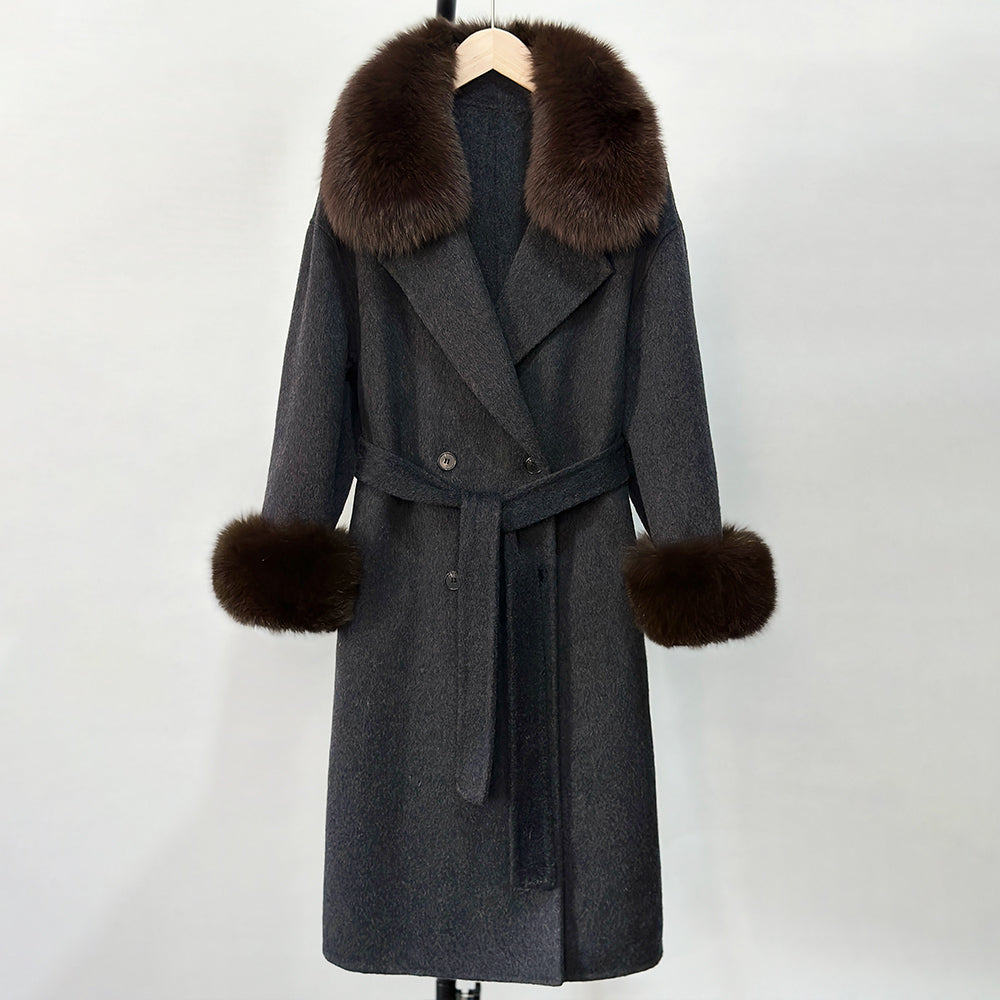 OFTBUY Wholesale New Autumn Winter Clothes Women Real Fox Fur 100% Wool Coat Female Fashion Warm Long Natural Fur Woolen Jacket