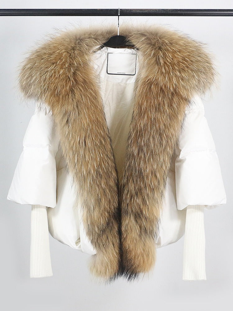 OFTUBY White Duck Down Jacket Winter Women Warm Loose Coat Natural Real Fox Fur Collar Thick Luxury Outerwear New Fashion