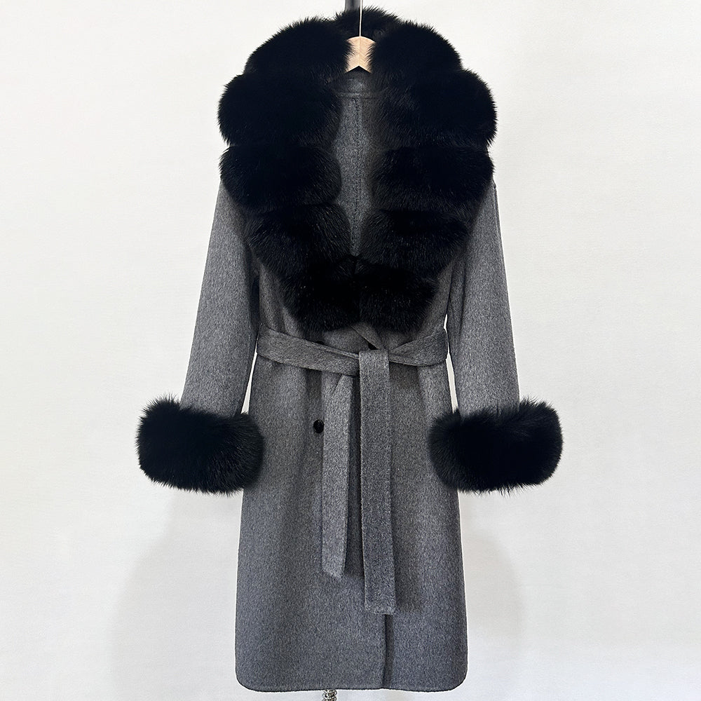 OFTBUY Wholesale New Autumn Winter Clothes Long Natural Woolen Coat Women Fashion Warm 100% Wool Real Fox Fur Jacket Overcoat