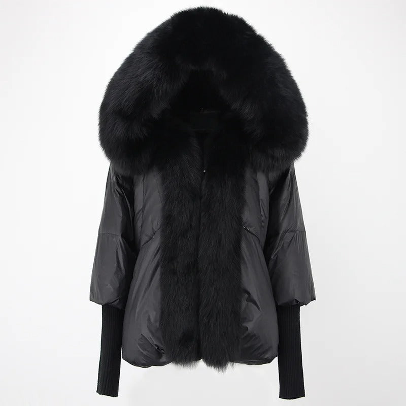 OFTBUY Hooded Natural Thick Winter Jacket Women Outerwear Real Fox Fur Coat Woman Warm Loose Oversize Duck Down Coat Streetwear
