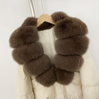 OFTBUY Luxury 90% Duck Down Puffer Jacket with Oversized Real Fox Fur Collar - Short Tiered Winter Coat
