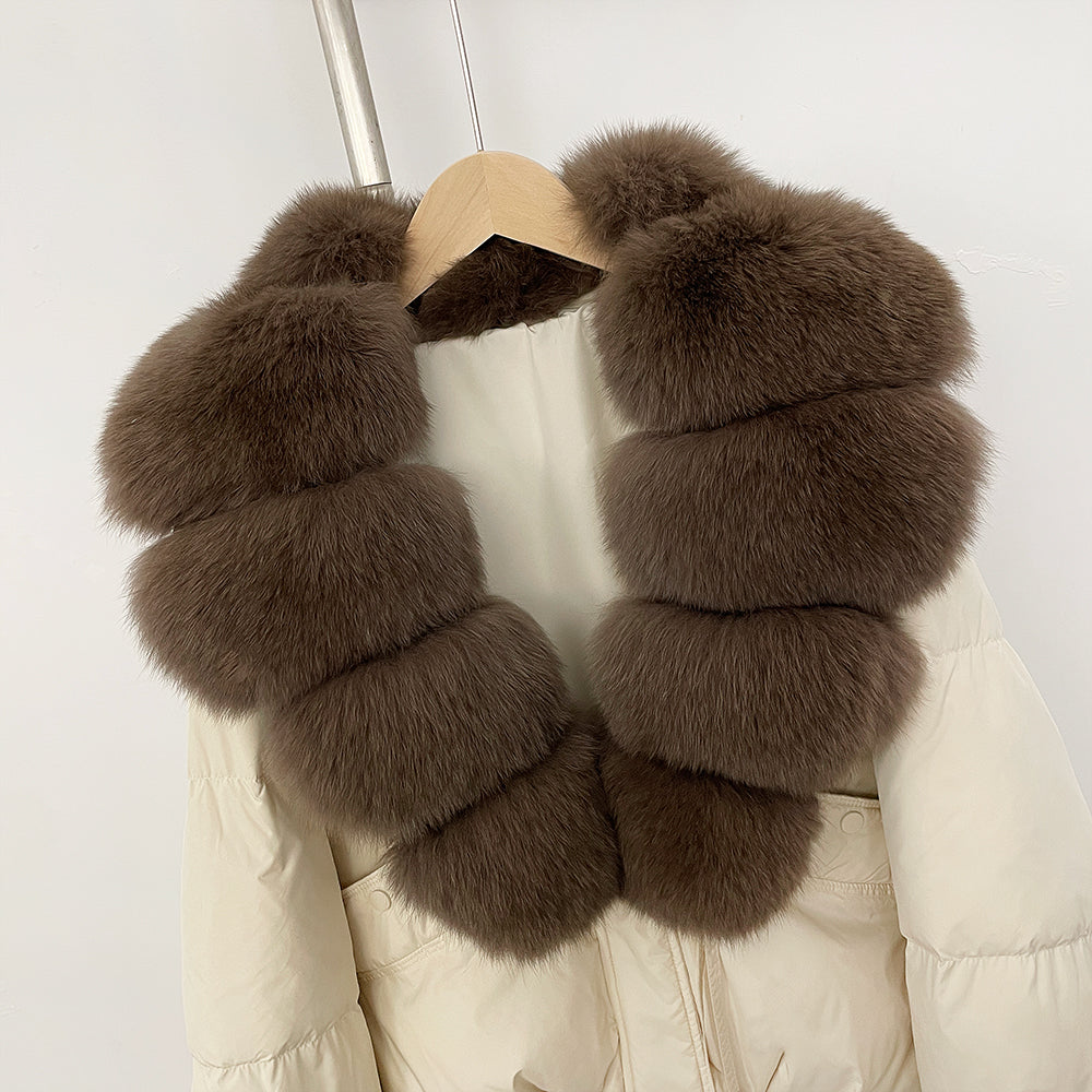OFTBUY Luxury 90% Duck Down Puffer Jacket with Oversized Real Fox Fur Collar - Short Tiered Winter Coat