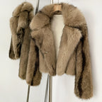 OFTBUY Luxury Oversized Lapel Faux Fur Jacket - Premium Vegan Fur Short Coat for Winter Glamour