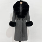 OFTBUY Fashion Warm Woolen Jacket with Real Fox Fur Collar and Cuffs New Autumn Winter Wool Clothing Women Long Belt Outerwear