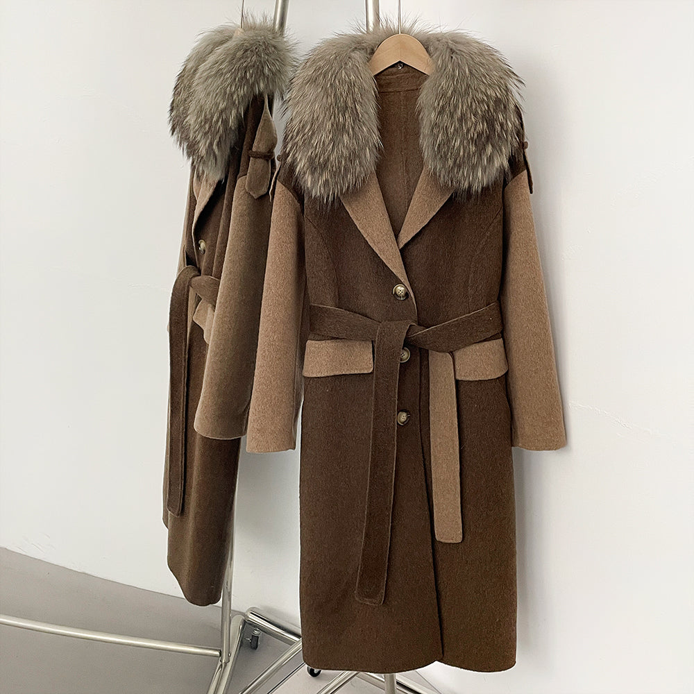OFTBUY New Fashion Autumn Winter Clothes Women Real Fox Fur Wool Jacket Female Long Patchwork Double-faced Woolen Cashmere Coat