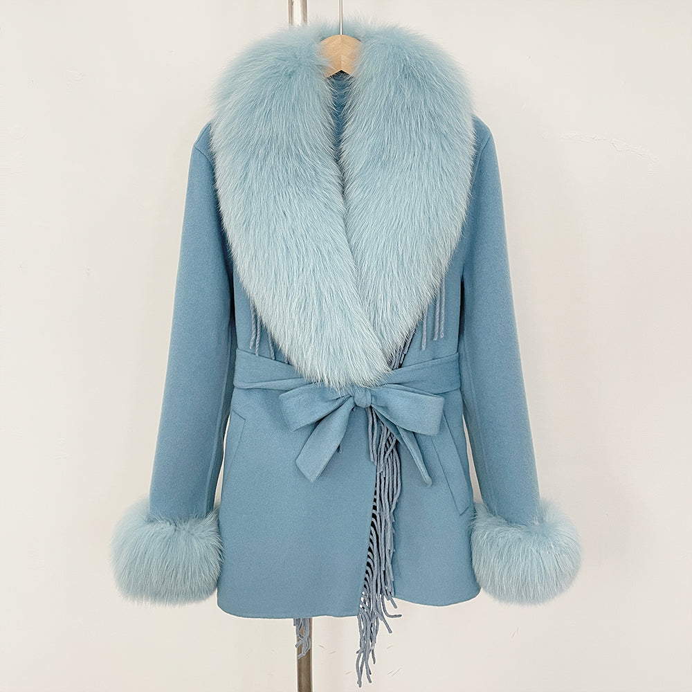 OFTBUY Short Real Fox Fur Wool Coat New Autumn Winter Clothes Women Fashion Natural Fur Woolen Jacket Female Tassel Overcoat