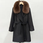 OFTBUY Fashion Female Luxury Cashmere Wool Jacket Autumn Winter Warm Natural Fox Fur Collar Women's Woolen Blends Coat