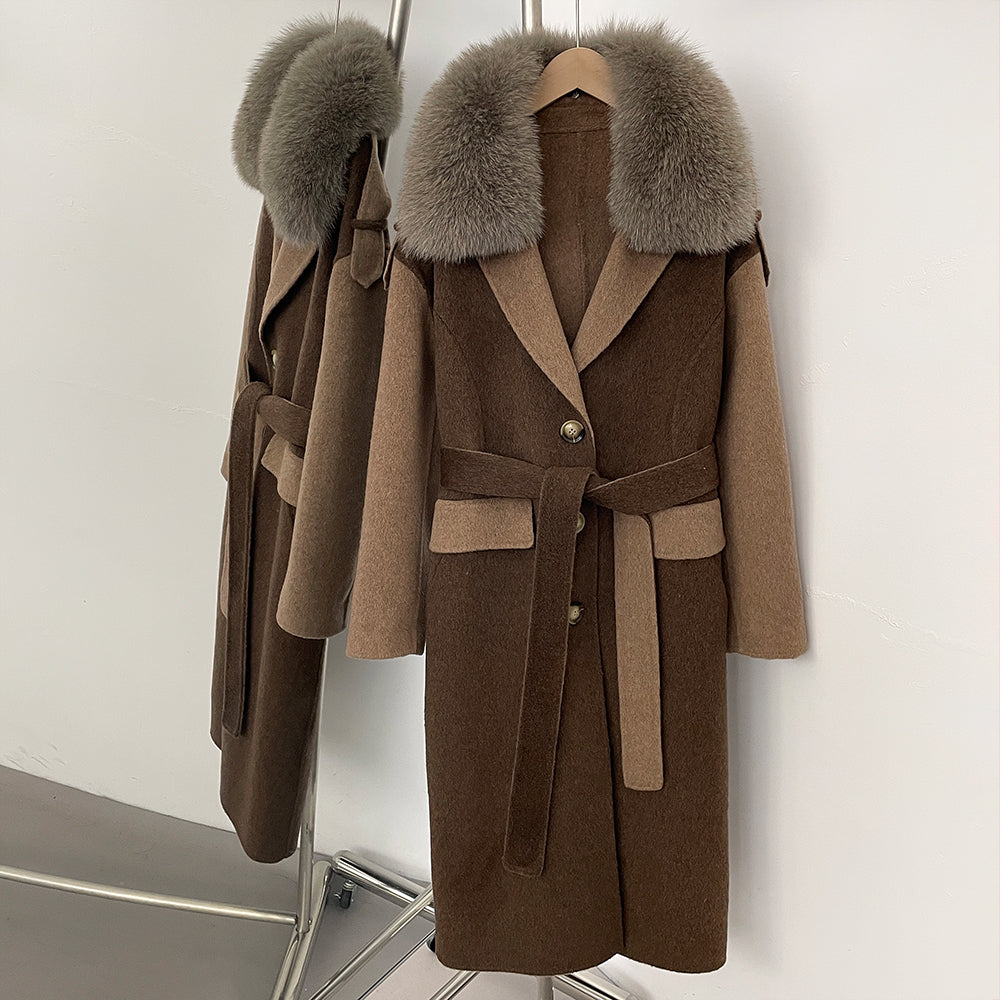 OFTBUY New Fashion Autumn Winter Clothes Women Real Fox Fur Wool Jacket Female Long Patchwork Double-faced Woolen Cashmere Coat
