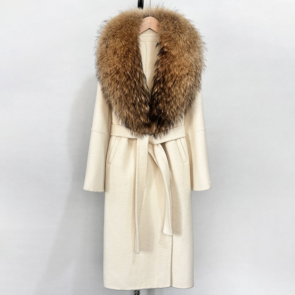 OFTBUY New Autumn Winter Top Clothes Female Long Big Real Fox Fur Collar Woolen Jacket Women Fashion Warm Cashmere Wool Coat