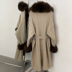 OFTBUY Trim Belted Warm Winter Coat Elegant Fashion Outerwear Female Long Sweater New Women's Knit Coat with Full Real Fox Fur