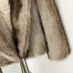 OFTBUY Luxury Hooded Faux Fur Jacket - Premium Vegan Silver Fox Style Cropped Winter Coat