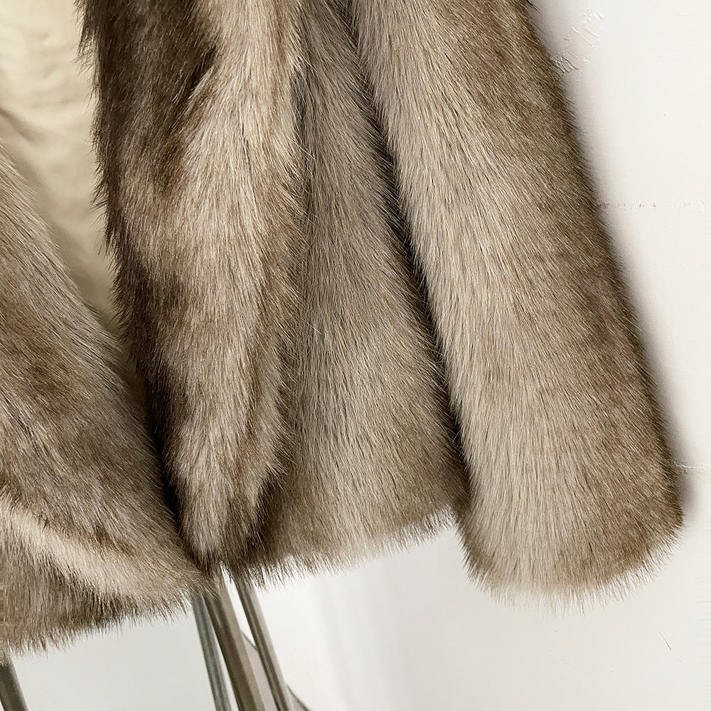 OFTBUY Luxury Hooded Faux Fur Jacket - Premium Vegan Silver Fox Style Cropped Winter Coat
