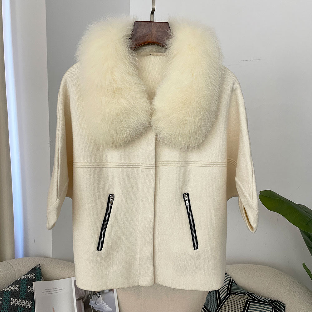 OFTBUY Autumn Winter Real Fox Raccoon Fur Collar Coat Knitted Sweater Women Short Sleeve Jacket Thick Warm Outerwear Streetwear