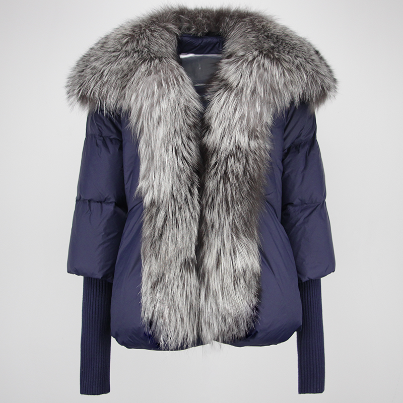 OFTUBY White Duck Down Jacket Winter Women Warm Loose Coat Natural Real Fox Fur Collar Thick Luxury Outerwear New Fashion