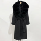 OFTBUY Long Belt 100% Wool Coat with Real Fox Fur Collar Warm Natural Fur Woolen Jacket Female New Autumn Winter Clothing Women