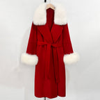 OFTBUY Fashion Warm Wool Coat with Real Fox Fur Collar New Autumn Winter Long Clothing Women Belt Elegant Woolen Jcacket Female