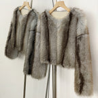OFTBUY Luxury Collarless Faux Fur Jacket - Chic Short Fluffy Vegan Fur Coat for Women