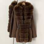 OFTBUY Metal Belt Knit Warm Winter Luxury Fashion Outerwear Sweater Cardigan New Women's Knit Coat with Full Real Fox Fur Front