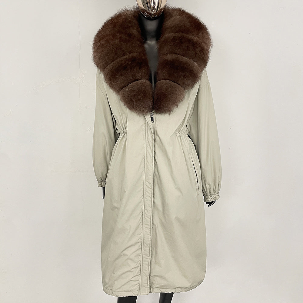 OFTBUY New Zipper Autumn Winter Clothes Women Natural Fox Fur Collar Goose Down Coat Long Warm Thickened Real Fur Puffer Jacket