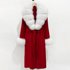 OFTBUY New Women's Double-Faced Wool Coat with Large Real Fox Fur Belted Warm Winter Luxury Fashion Outerwear Woolen Jacket Lady