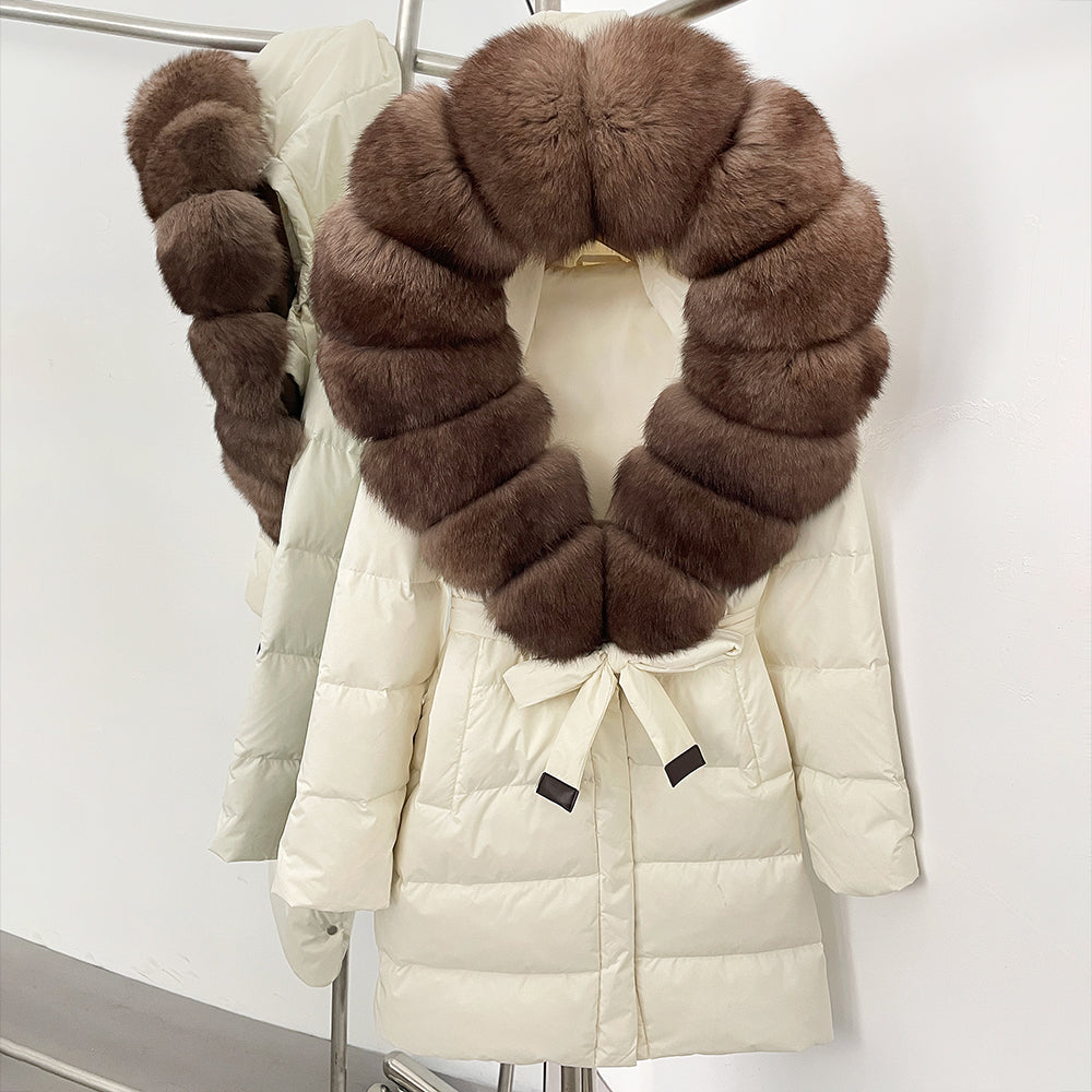 OFTBUY New Winter Genuine Fox Fur Hooded Puffer Coat Women Women's White Duck Down Jacket Outerwear Female Fashion Parkas