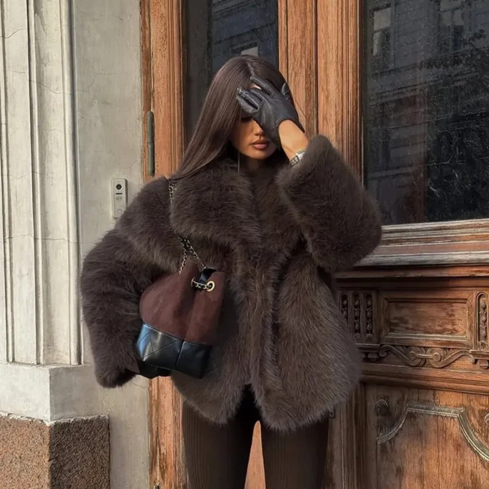 OFTBUY High Street Luxury Big Fur Collar Faux Fox Fur Jacket Female Overcoats Winter Clothes New Fashion Gradient Fluffy Fur Coat Women