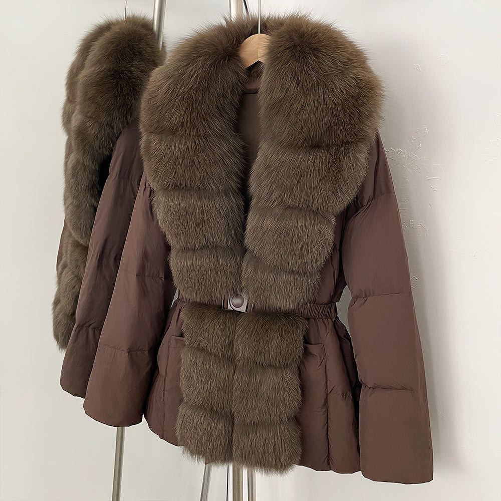 OFTBUY Big Natural Fox Fur Collar Puffer Jacket Female New Autumn Winter Thick Warm Clothes Women Fluffy Real Fur Duck Down Coat