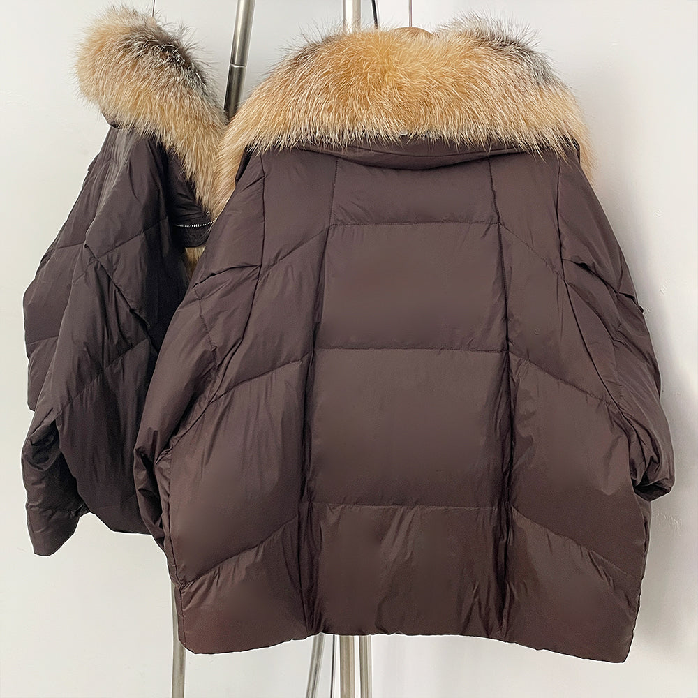 OFTBUY Puffy Sleeve Warm Loose Puffer Jacket New Women's Duck Down Jacket with Large Real Fox Fur Collar Winter Luxury Outerwear