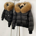 OFTBUY Big Natural Raccoon Fur Fluffy Puffer Jacket Women Knit Cuff Real Fur Collar White Duck Down Coat New Winter Top Clothes