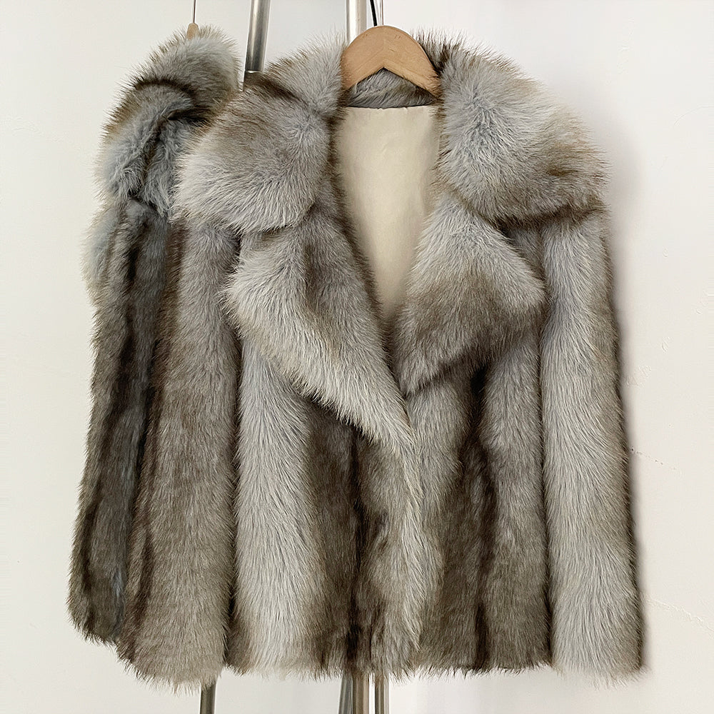 OFTBUY Chic Oversized Lapel Faux Fur Jacket - Premium Vegan Fur Winter Coat with Soft Texture
