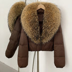 OFTBUY New Puffer Jacket Women with Large Natural Fox Fur Collar Short Fluffy Thick Parkas Female 90% White Duck Down Coat Lady