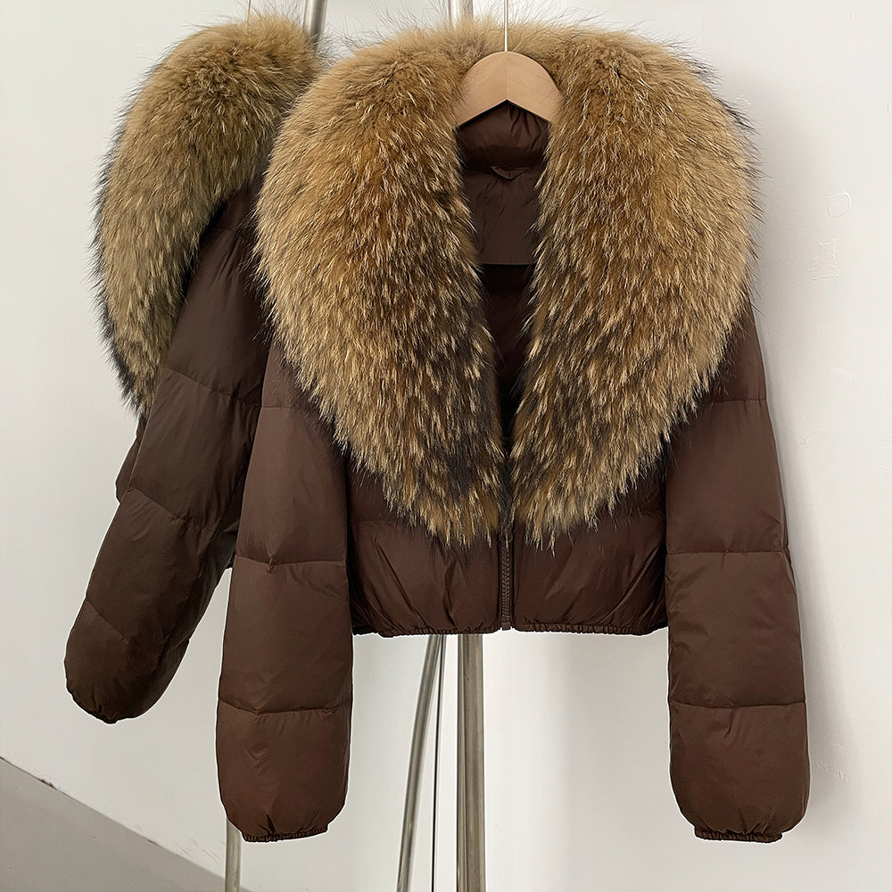 OFTBUY New Puffer Jacket Women with Large Natural Fox Fur Collar Short Fluffy Thick Parkas Female 90% White Duck Down Coat Lady