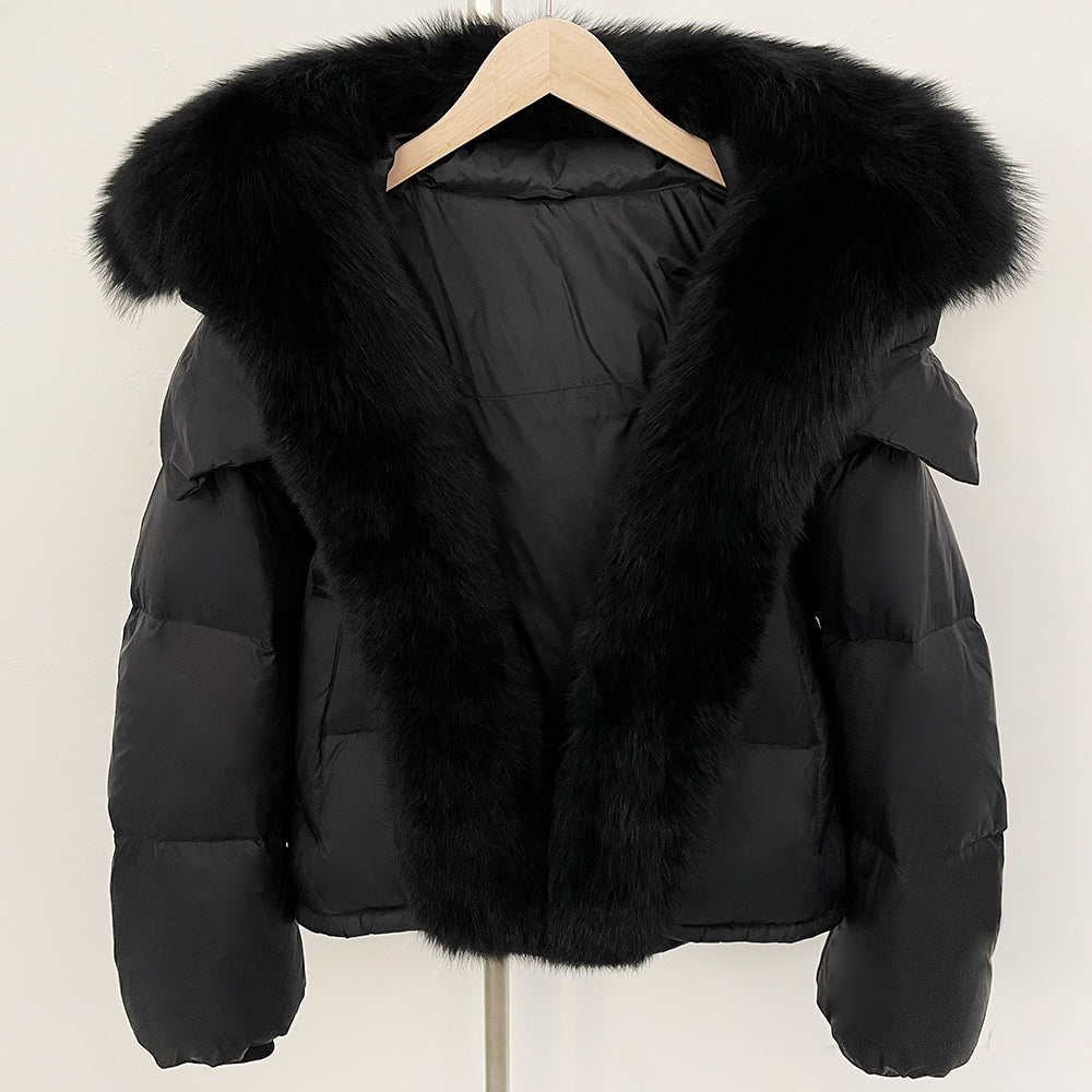 OFTBUY Ultra-Luxury 90% Duck Down Puffer Jacket with Oversized Real Fox & Raccoon Fur Collar