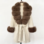OFTBUY New Autumn Winter Top Clothes Women Belt Natural Fur Wool Coat Female Fashion Warm Woolen Jacket with Real Fox Fur Collar