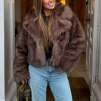 OFTBUY Autumn Winter Clothes Women Fashion Short Faux Fur Jacket Suit Collar Fake Fur Coat Long Sleeve Artificial Fox Fur Overcoat